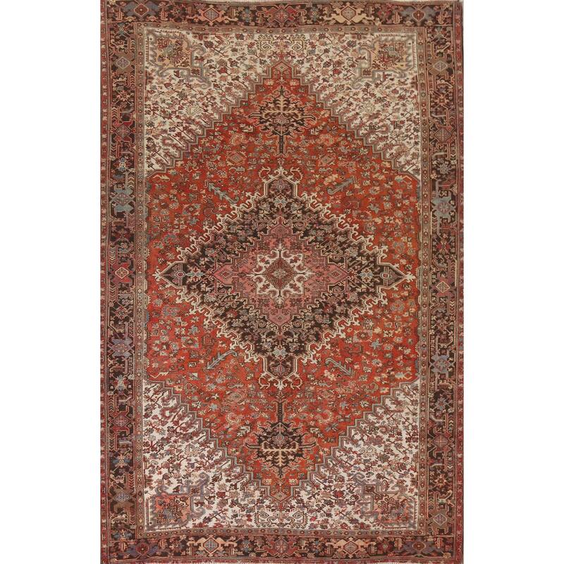 Hand Knotted Oriental 100% Wool Carpet Traditional Medallion Red Heriz Area Rug - 12' 10'' X 9' 7''