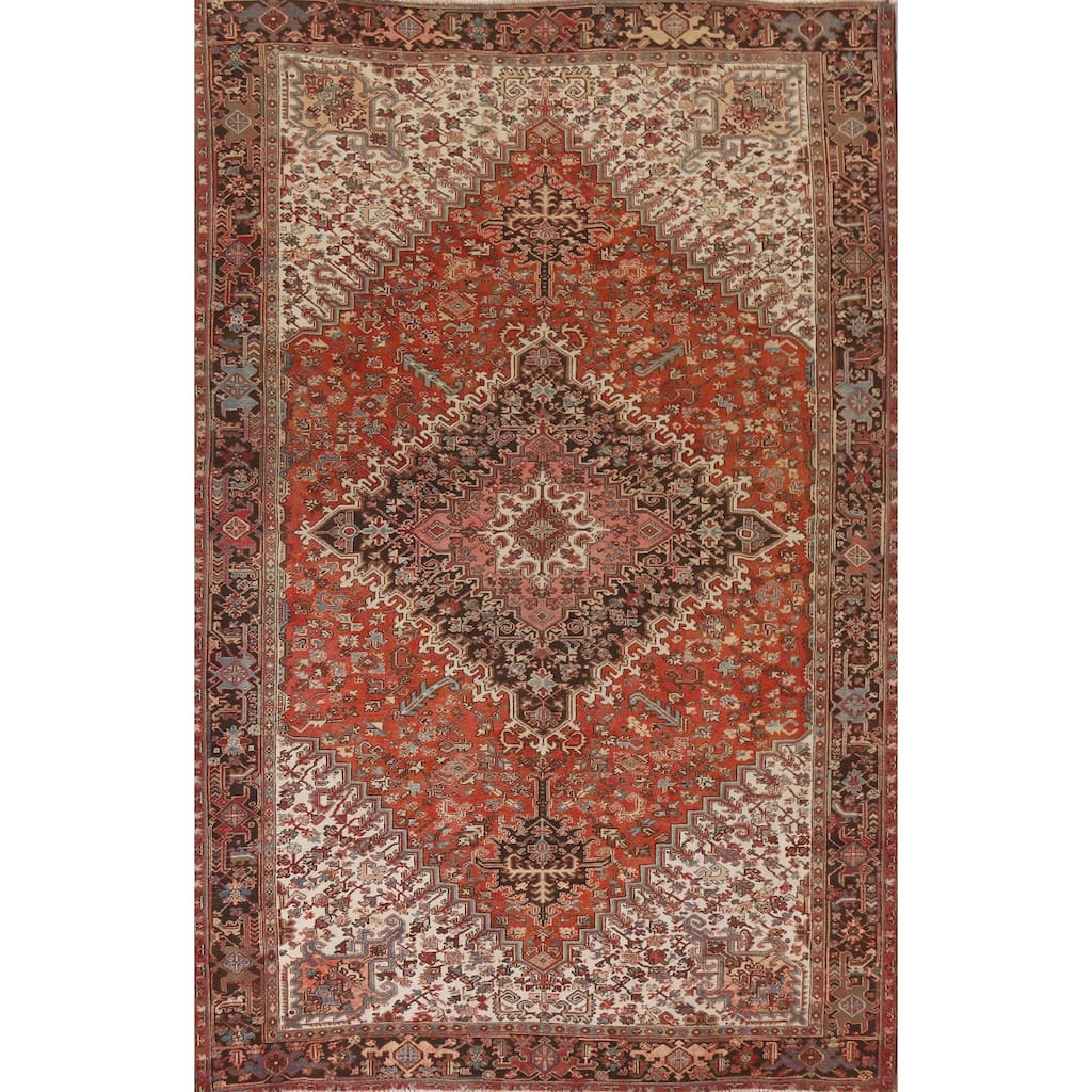 Hand Knotted Oriental 100% Wool Carpet Traditional Medallion Red Heriz Area Rug - 12' 10'' X 9' 7''