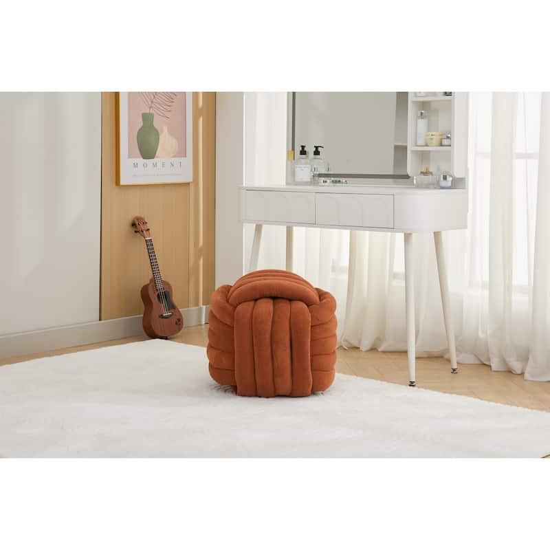 Chenille Fabric Ottoman Vanity Stool, Knot Design Ottoman Footstool, Multi-Functional Upholstered Makeup Stool