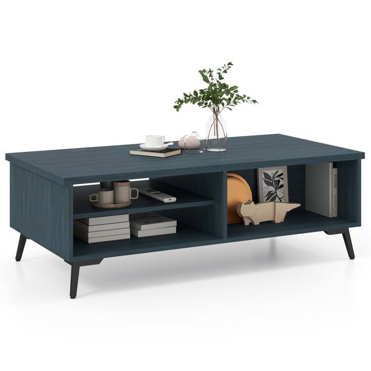 Engineered Wood Metal Coffee Table 2 Shelves 2 Compartments - 47" x 23.5" x 16"