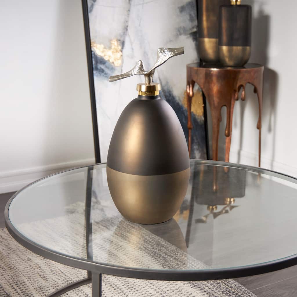 Bronze Glass Colorblock Abstract Decorative Jars with Gold Accents and Silver Wave Designed Top
