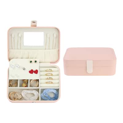 Travel Jewelry Box with Mirror for Women Girls Birthday Gifts, Portable PU Leather Jewelry Organizer Case Storage Display Holder