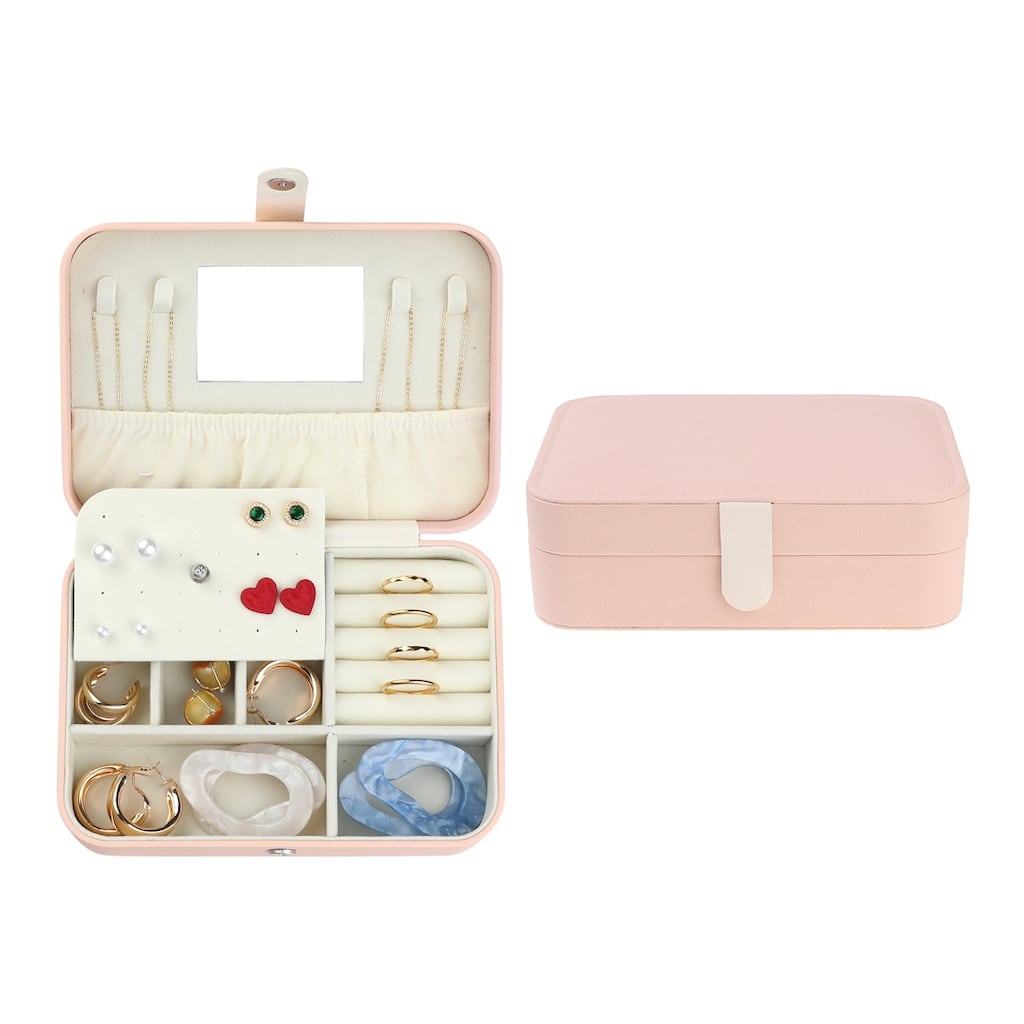 Travel Jewelry Box with Mirror for Women Girls Birthday Gifts, Portable PU Leather Jewelry Organizer Case Storage Display Holder