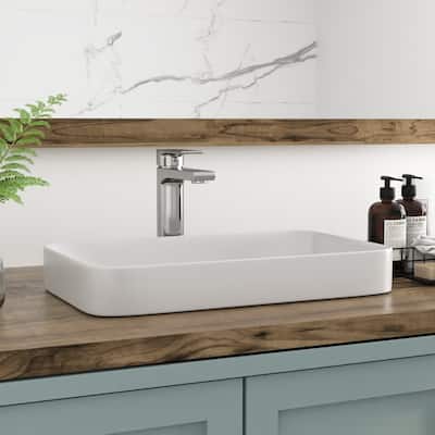 DeerValley Ally 12'' White Ceramic Rectangular Vessel Bathroom Sink