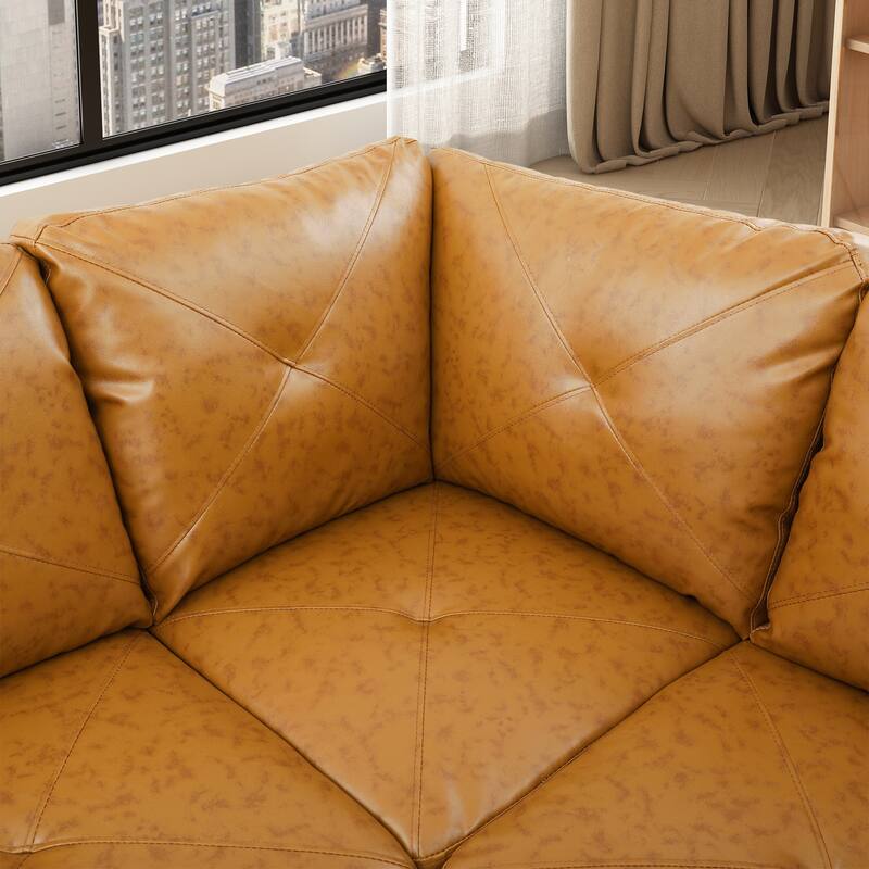 L-Shaped PU Leather Sofa & Chaise with Ottoman
