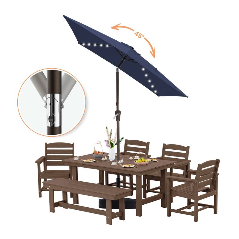6.5*10ft Rectangular Patio Market Umbrella with LED Lights,Crank & Tilt