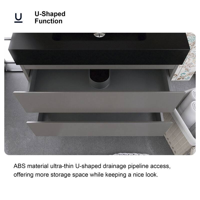 24"/30"/36" Wall-Mounted Bathroom Vanity Set with Black Integrated Quartz Sand Sink