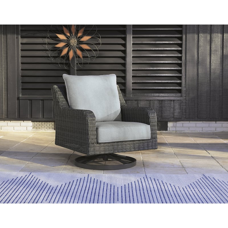 Signature Design by Ashley Elite Park Gray Outdoor Loveseat, Lounge Chairs and Cocktail Table - 56"W x 35"D x 38"H