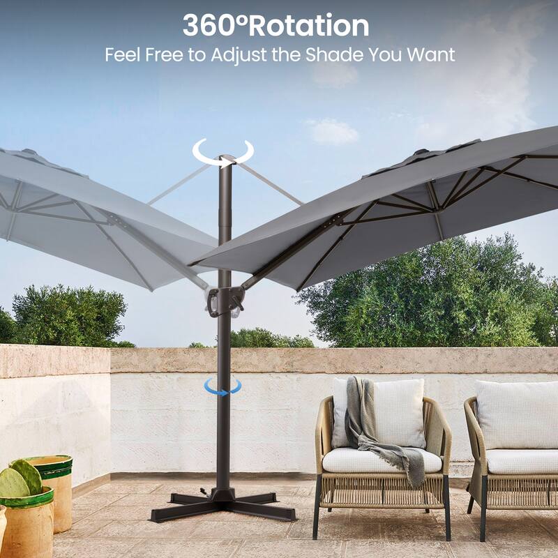Outdoor Patio 9 FT x 11.5 FT Cantilever-Offset Umbrella with HDPE Base Stand