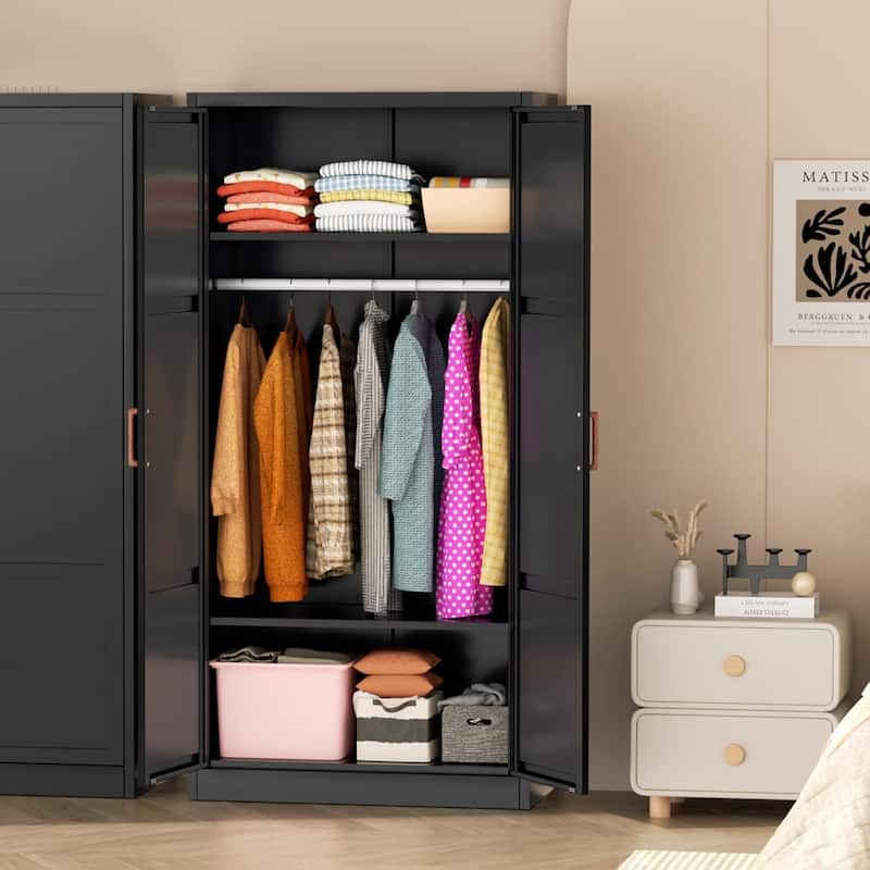 Modern Metal Lockable Wardrobe Armoire Storage Cabinet