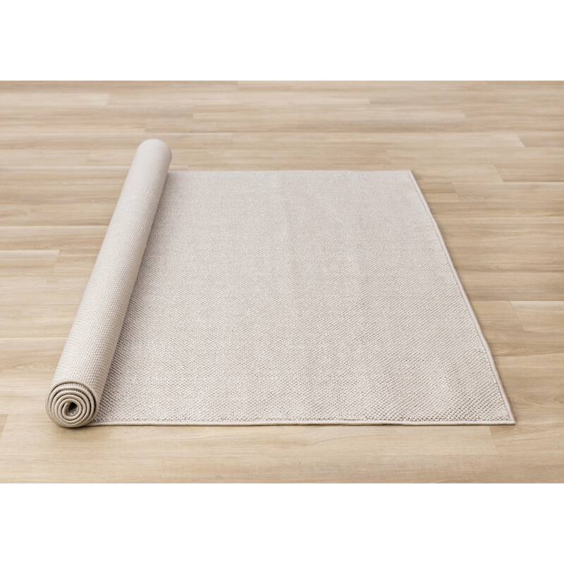 Solid Two-Tone Looped Area Rug in Cream Beige