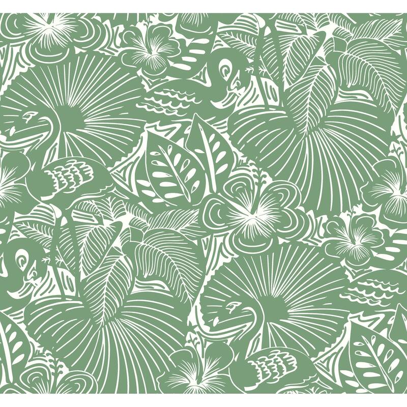 A-Street Prints Idalia Green Floral Flamingo Wallpaper