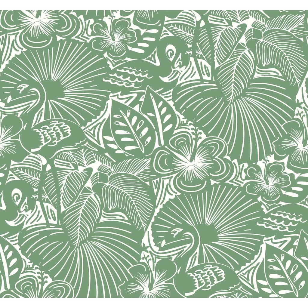 A-Street Prints Idalia Green Floral Flamingo Wallpaper