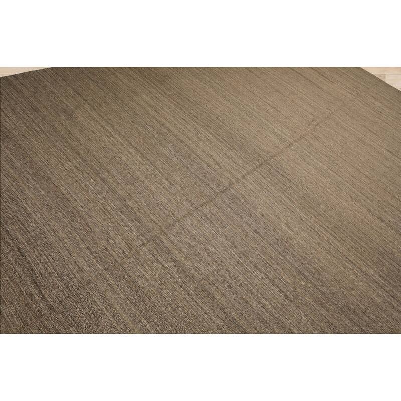 10'1''x13'10'' Hand Woven Wool Taupe Kilim Modern Flatweave Rug - 10' 1'' x 13' 10''