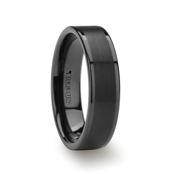 Thorsten Vulcan Flat Black Tungsten Ring With Brushed Center Thorsten Vulcan Flat Black Tungsten Ring With Brushed Center Polished Edges 6mm