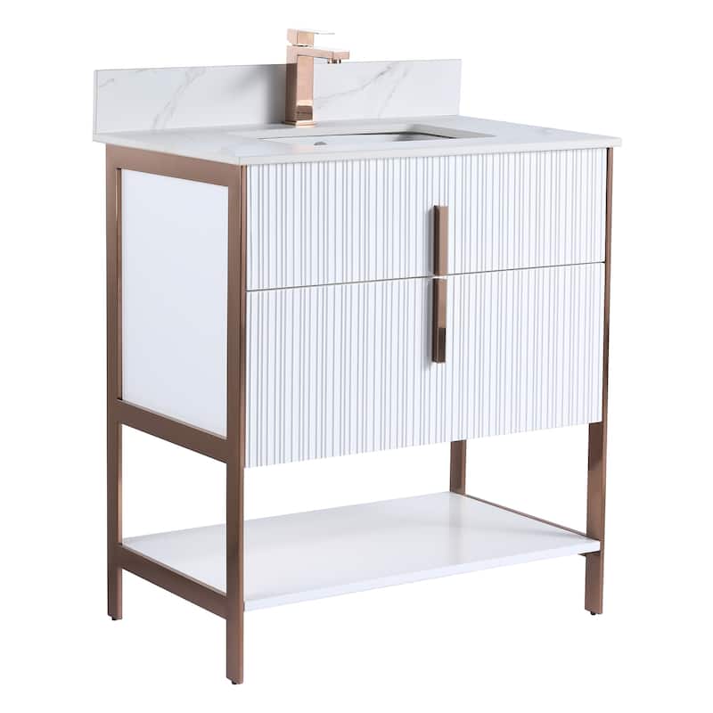 Fine Fixtures Serenity Modern Bathroom Vanity with White Carrara Stone Top
