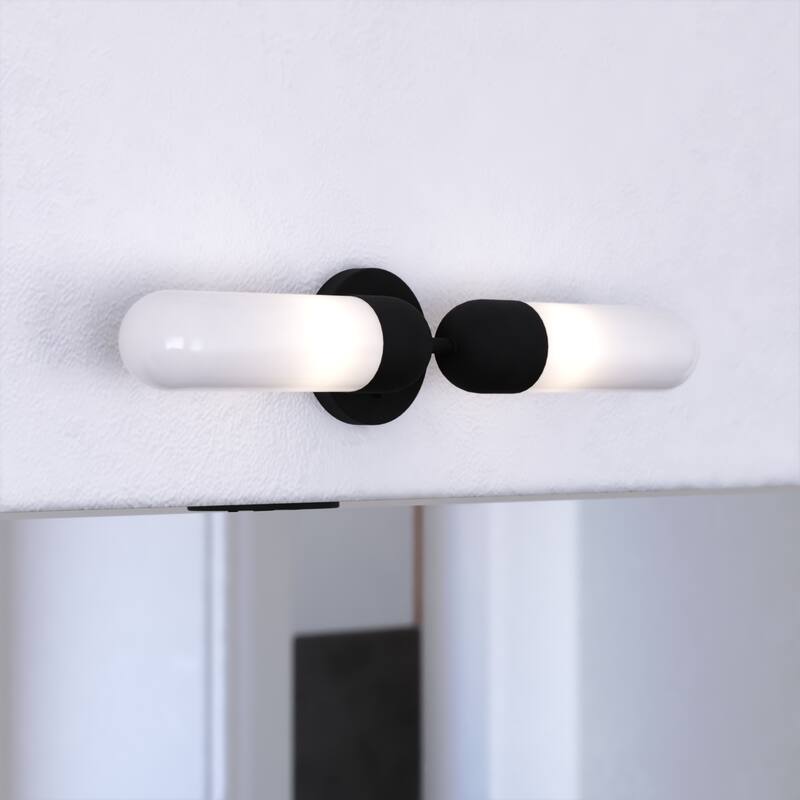 Thalia 24.75 in. Bath Bar Vanity Light White Glass Shade - Matte Black - 24.75-in W x 4.75-in H x 5-in D