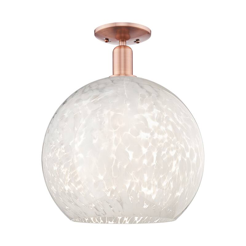 Innovations Lighting 716-1C-19-14 White Mouchette Semi-Flush White - Antique Copper / White Mouchette