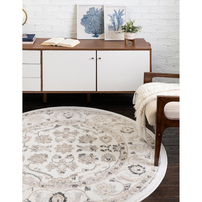 Traditional Taylor Collection Area Rug - Ivory - 3' Round