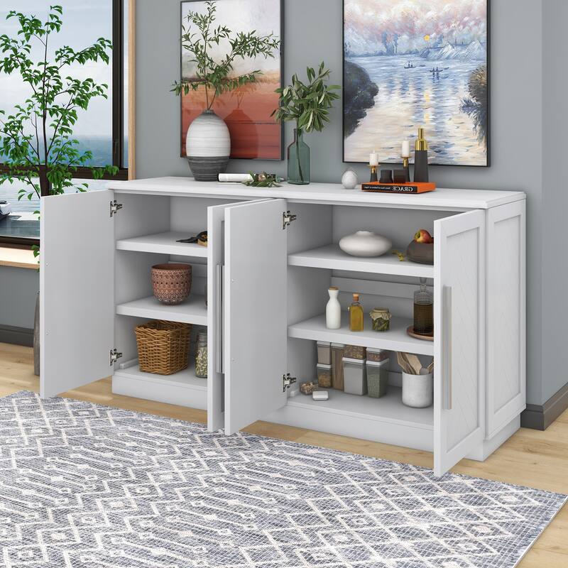 Sideboard Buffet Cabinet with Storage, with Adjustable Shelves and Silver Handles Sideboard Cabinet for Kitchen, Living Room