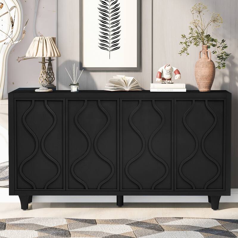 Storage Cabinet Sideboard Wooden Cabinet with Embossed Curved Doors,Suitable for Living Rooms, Entrance and Study Rooms