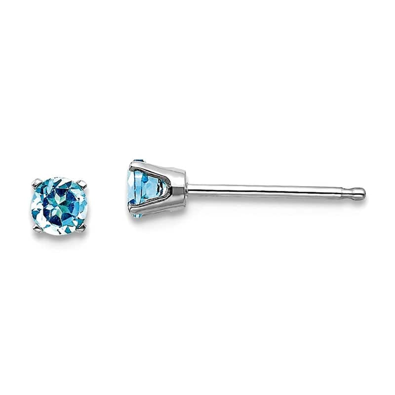 Curata 14k White Gold 3mm Small Round Genuine Gemstone Birthstone Post Earrings - Blue Topaz