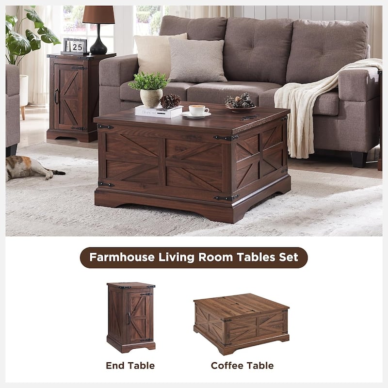 Farmhouse Lift Top Coffee Table with Storage, Wood Square Center Table