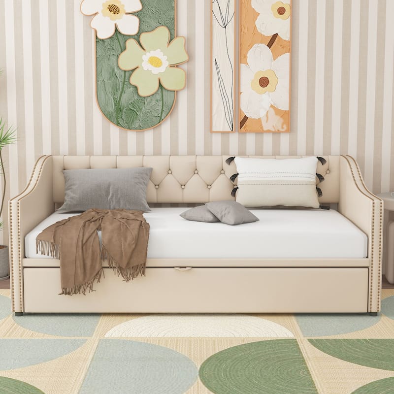 Upholstered Sofa Bed with Pop-Up Bed Frame