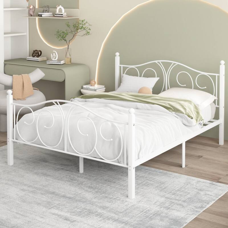 VECELO Platform Bed Frame with Scroll Headboard, Twin/Full/Queen Size Beds