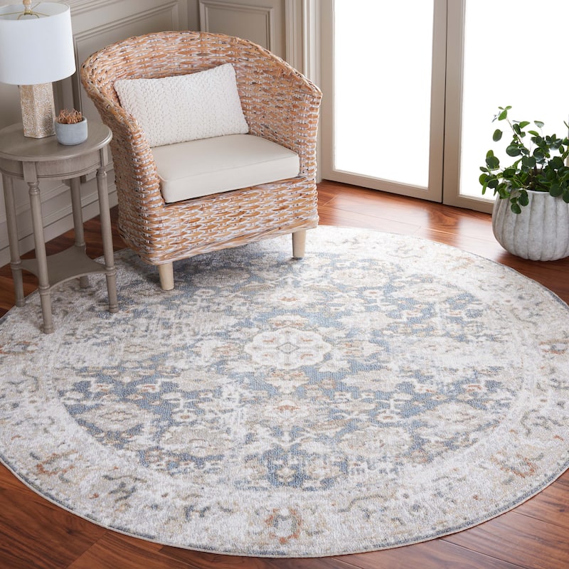 SAFAVIEH Baltimore Nektaria Machine Washable Shabby Chic Vintage Oriental - 6'7" x 6'7" Round - Light Grey/Blue - Round