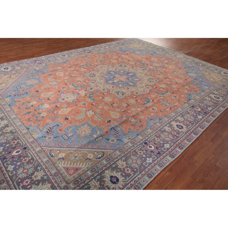 Tabriz Persian Vintage Area Rug Hand-Knotted Traditional Wool Carpet - 9'6"x 12'10"