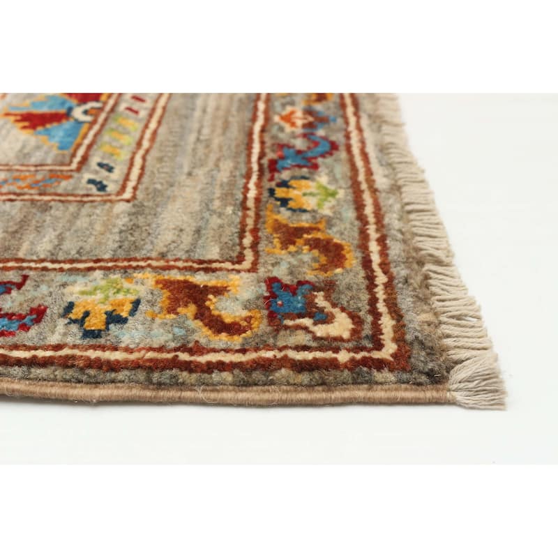 ECARPETGALLERY Hand-knotted Uzbek Ghazni Grey Wool Rug - 2'8 x 3'11
