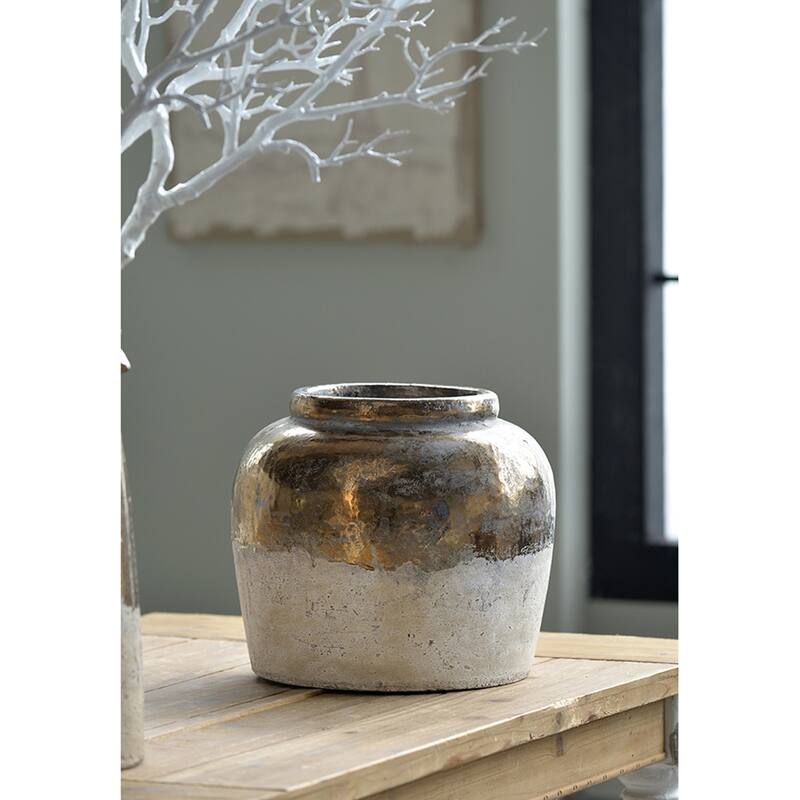 13x13x11" Round Ceramic Vase Distressed Finish with Metallic Sheen