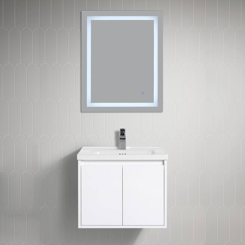 Blossom 24" Wall-Mounted Floating Bathroom Vanity with Ceramic Sink - Glossy White