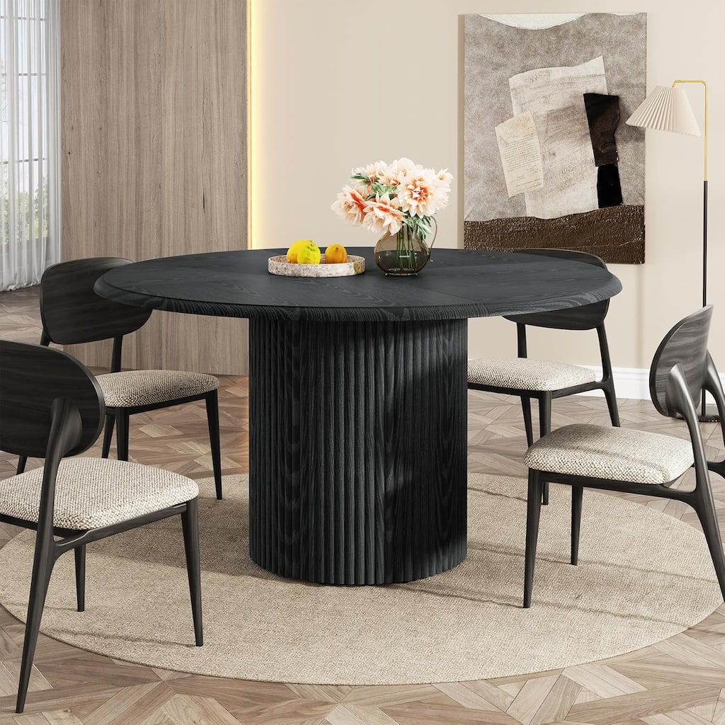 Round Dining Table for 4, Farmhouse Kitchen Table with Metal Base (Chairs Not Included)