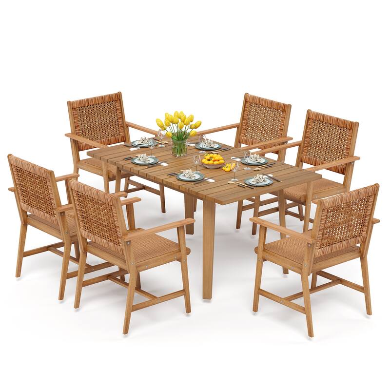 MAISON ARTS 5/7/9-Piece Acacia Wood Outdoor Dining Set, Teak Wooden Table & Dining Chairs with Wicker Seat and Back