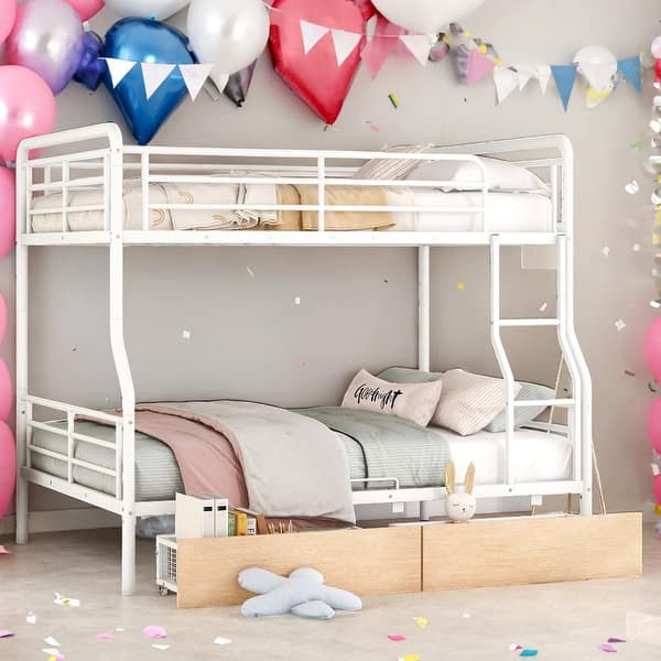 slide 2 of 28, Modern Full XL Over Queen Bunk Bed with 2 Drawers,Save Space or Split Into 2 Beds for Bedroom