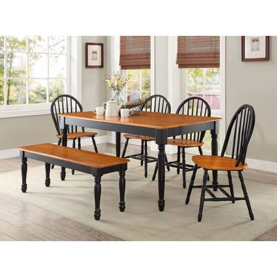 Autumn Lane Farmhouse 6-Piece Dining Set Bundle, Black and Oak