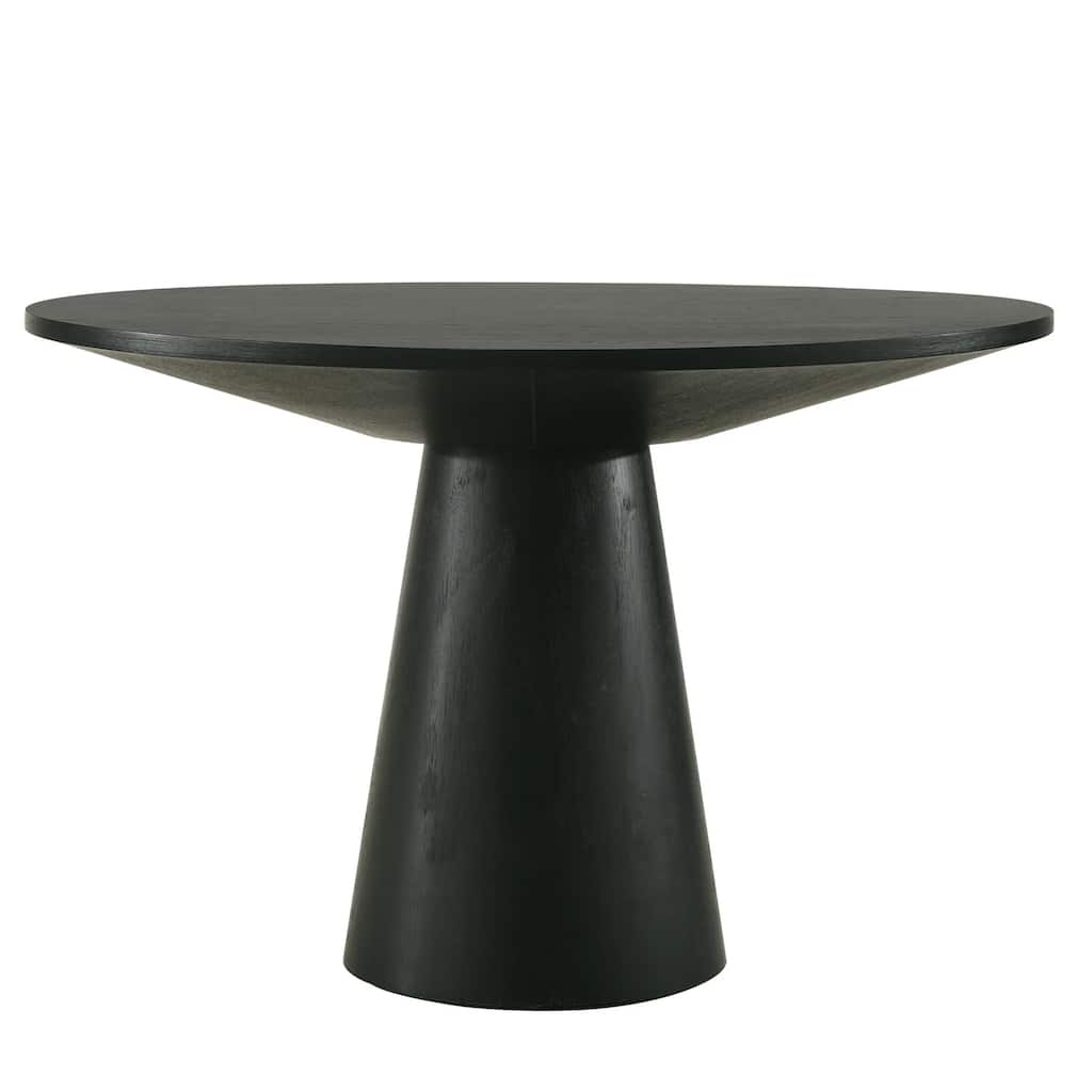 Toty Dining Table, 59 Inch Round Top, Modern Cone Pedestal Base, Black