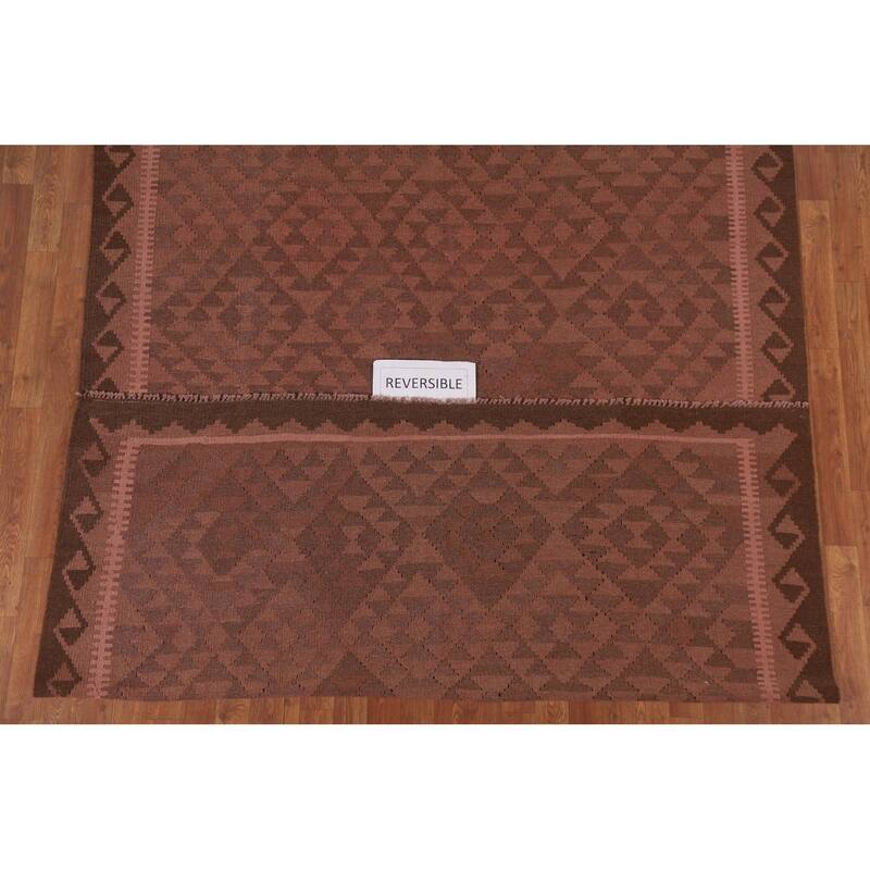 Hand Woven Oriental 100% Wool Carpet Southwestern Geometric Pink Kilim Area Rug - 9' 8'' X 6' 5''
