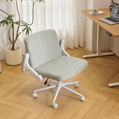 Chenille Swivel Chair With Adjustable Flip-Up Arms For Cross-Legged