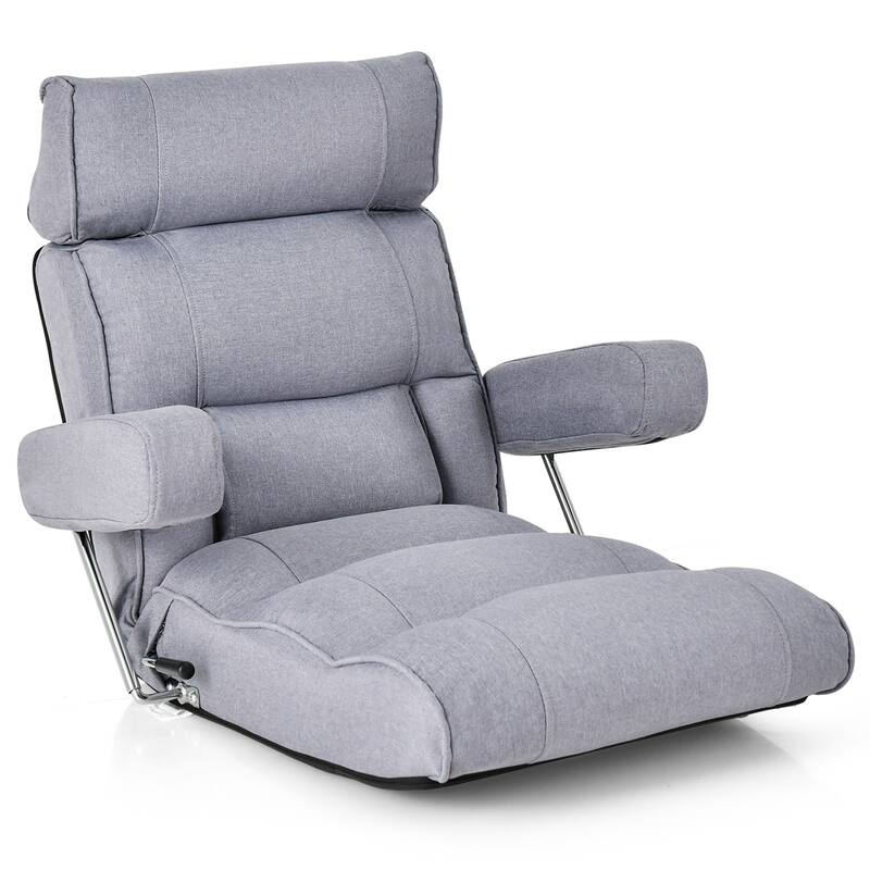 Costway Adjustable Lazy Sofa with Stepless Adjustable Back & - See Details - Grey