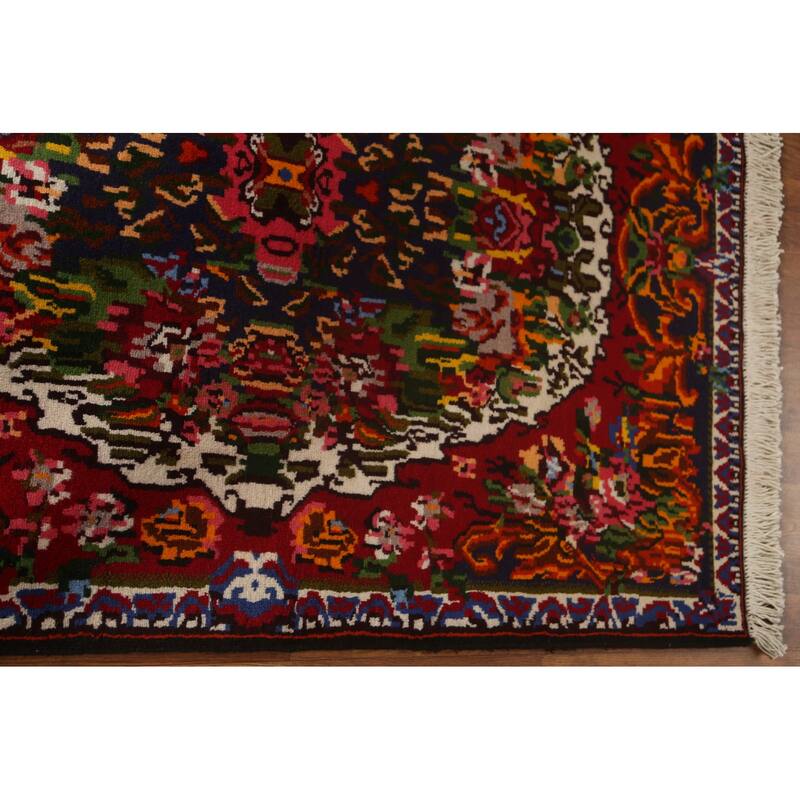 Hand Knotted Oriental 100% Wool Carpet Traditional Floral Navy Blue & Blues Bakhtiari Area Rug - 4' 11'' X 3' 8''