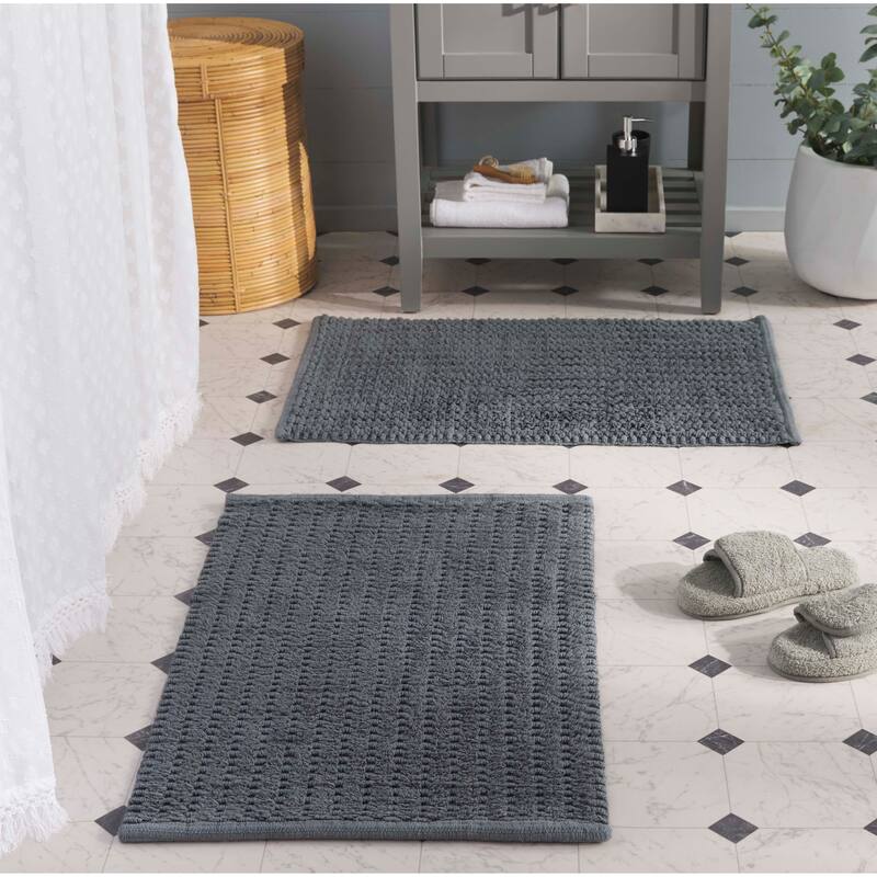 SAFAVIEH Home Oliva Textured Hatched 32"L x 20"W Bathmat Set of 2 - Dark Grey