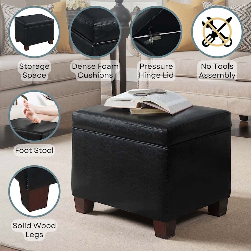 Upholstered Storage Ottoman with Spacious Interior for Living Room, Bedroom or Office Seating and Extra Storage