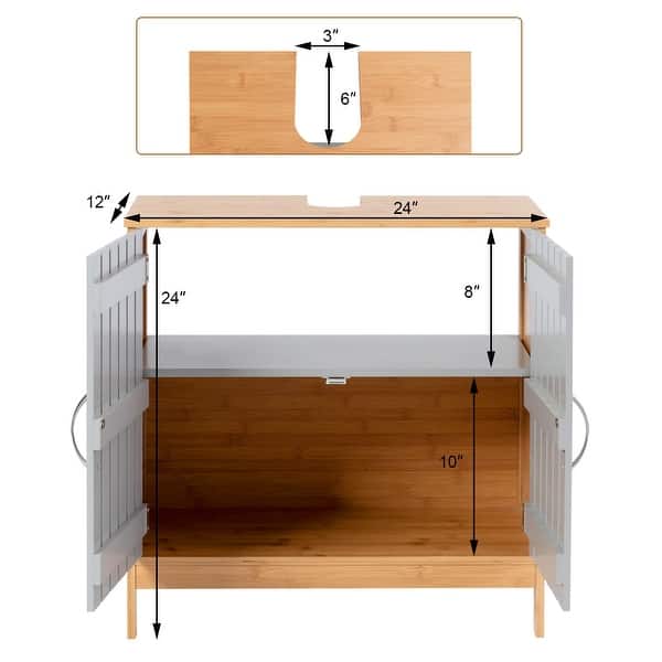 Costway Under Sink Vanity Cabinet Bamboo Storage Shelf Costway Under Sink Vanity Cabinet