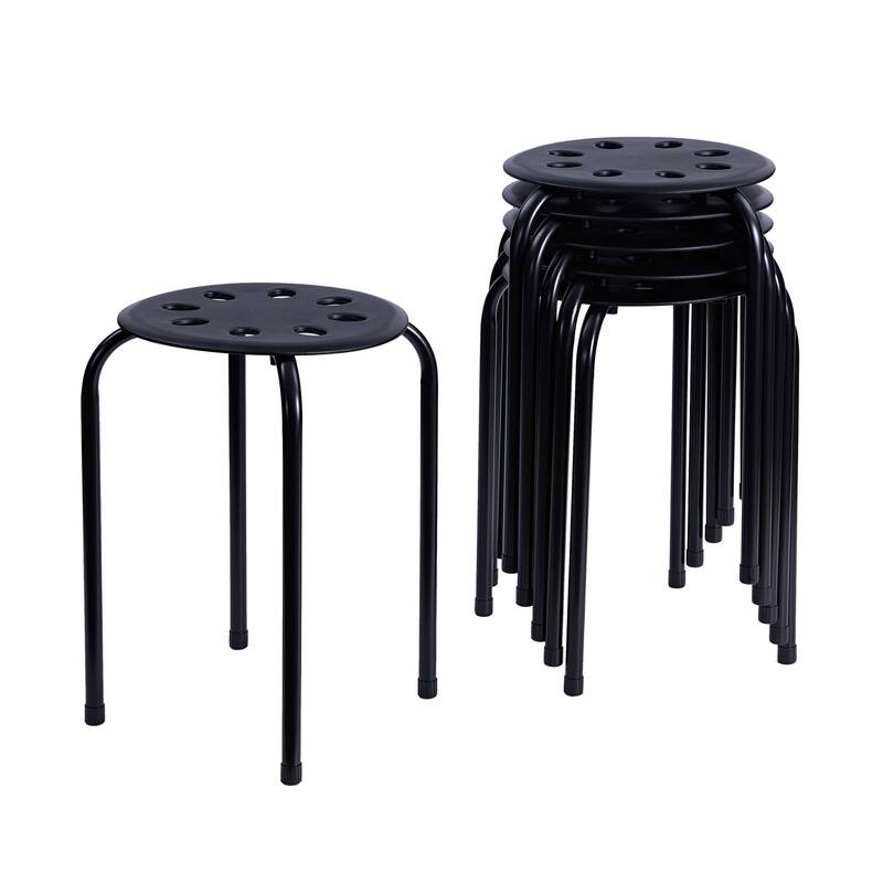 Javlergo 6-Pack Plastic Stackable Stools, Portable 8 Holes Metal Round Top Stools for Kitchen/Classrom - Set of 6 - Black