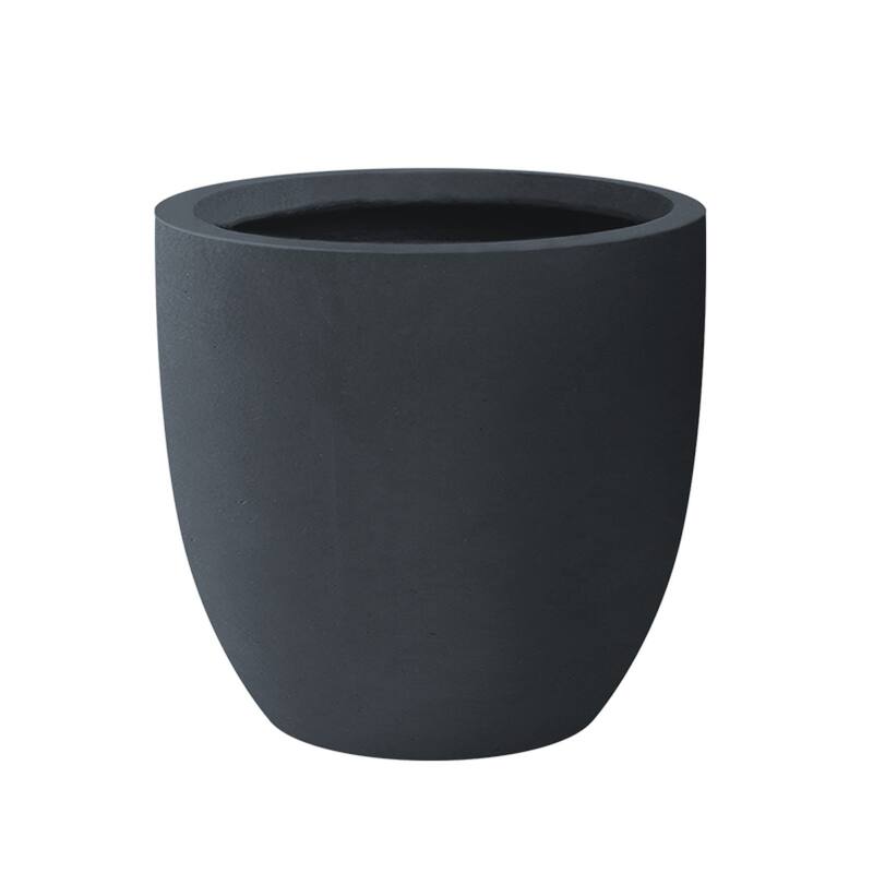 Kante 9 in. H Concrete and Fiberglass Round Bowl Planter, Outdoor Indoor Large Planters Pots with Drainage Hole - Charcoal