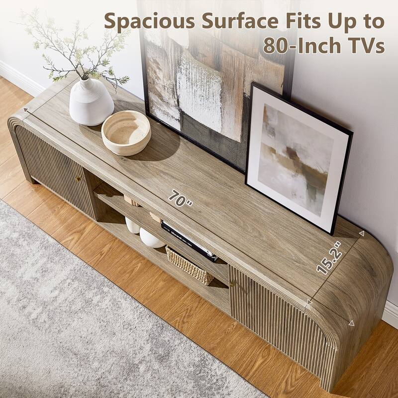Modern Fluted TV Stand for 80" TV, Media Console, Entertainment Center