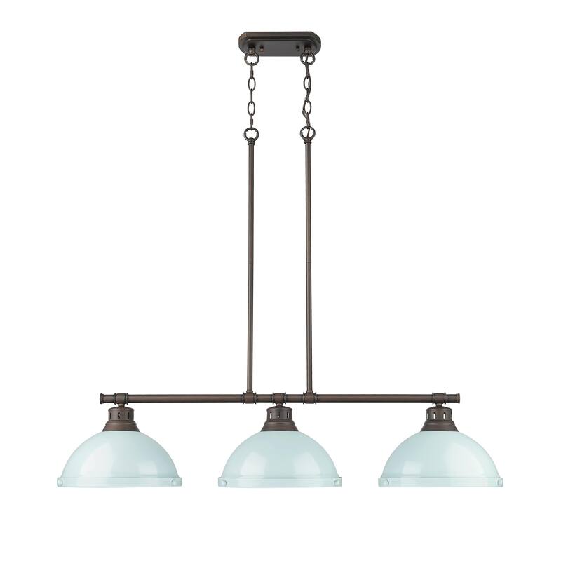 Yep by Golden Lighting Duncan 3-light Island Light in Rubbed Bronze and Seafoam shade